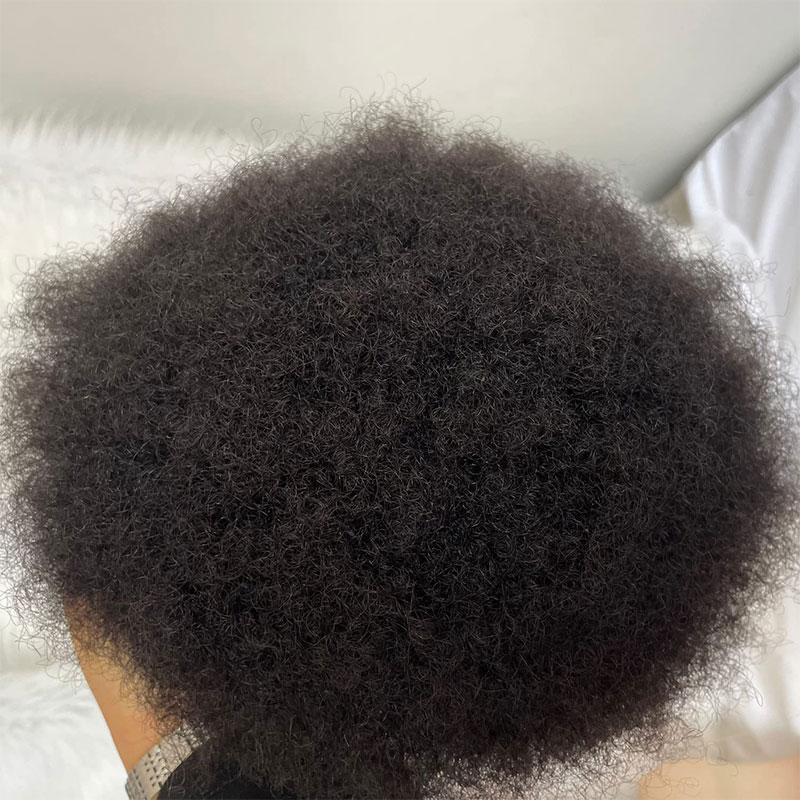 Pwigs Hairpiece Afro Toupee For Black Men Full French Lace Hairpieces African American Afro Kinky Curly Wave Units 150% Density Black Color - Image 4