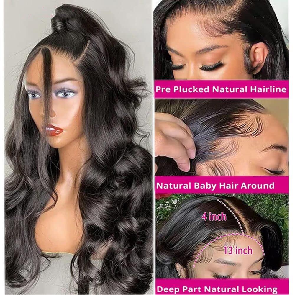 13x4 Body Wave Lace Front Wigs Human Hair 24 Inch HD Lace Front Wigs Human Hair Pre Plucked 180 Density Glueless Lace Front Human Hair Wigs for Black Women 100% Brazilian Body Wave Frontal Wigs - Image 6
