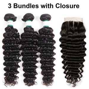 Brazilian Deep Wave 3 Bundles with Closure 8A Unprocessed Deep Curly Human Hair Extensions with Three Part Lace Closur Remy Hair - Image 7