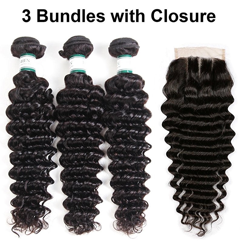 Brazilian Deep Wave 3 Bundles with Closure 8A Unprocessed Deep Curly Human Hair Extensions with Three Part Lace Closur Remy Hair - Image 7