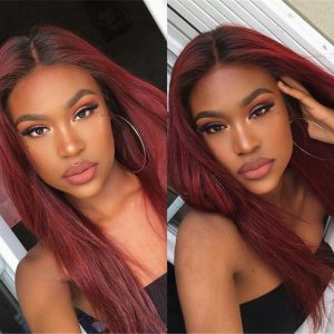 Peruvian Hair Brick Red Wtih Dark Root Straight Lace Front Wigs - Image 2