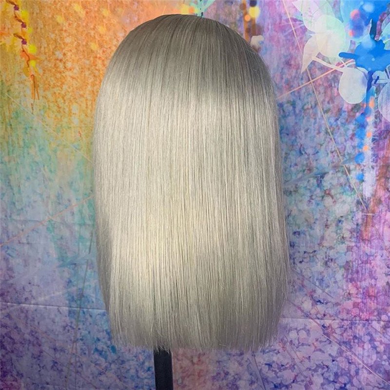 150% Density 13x4 Straight Bob Grey Human Hair Wigs Brazilian Hair Wigs Pre Plucked Bob Wig Transparent Lace Wigs Closure Wig - Image 5
