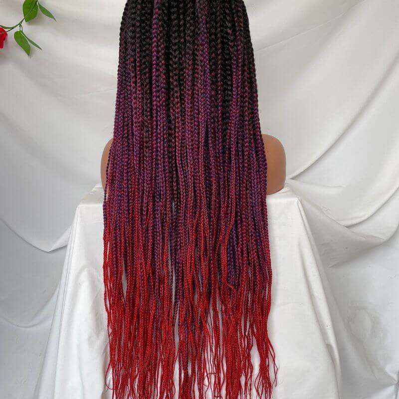 9x6 Lace Ombre Wigs 36 Inch double Lace Front Box Braided Wigs Knotless Lace Frontal Wig Synthetic Black Hand Braided Cornrow Braids Wigs With Baby Hair - Image 9