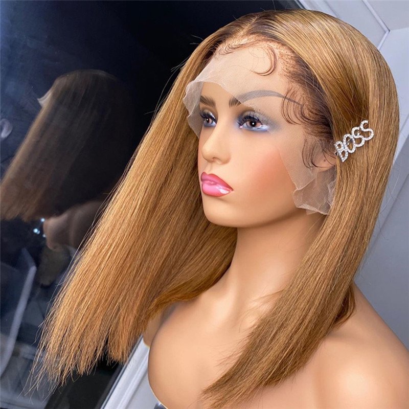 150% Density 13x4 Bob Honey Brown Lace Front Wig T4/27 Honey Blonde Wig Ombre Human Hair Wigs Brazilian Remy Lace Closure Wig - Image 5
