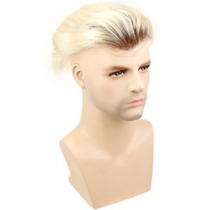 Toupee for Men with Transparent Swiss Lace with PU Around 10x8 Brazilian Human Hair Straight Hair Pieces for Men #60 Platinum Blonde - Image 6