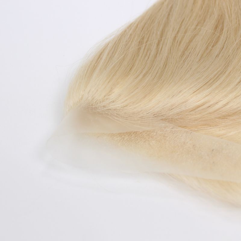 V Loop Front Hairline Full PU Long Hairline Toupee 100% Human Hair Hair Piece 100% Human Hairpiece for Men and Women Male Replacement 613 Blonde Hair Patch - Image 6