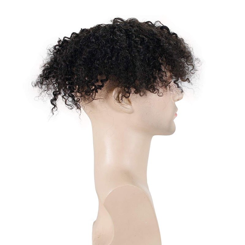 Toupee for Man 100% Human Hair Replacement Systems Men Hairpiece Mono Lace with PU Around Curly Wig 9x7inch 1B Color - Image 3