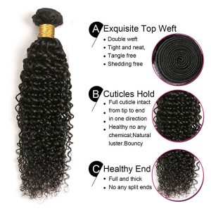 Alternative view of Peruvian Curly Hair 3 Bundles With Closure 8A Kinky Curly Hair Weave Invisible Part Lace Closure Hair