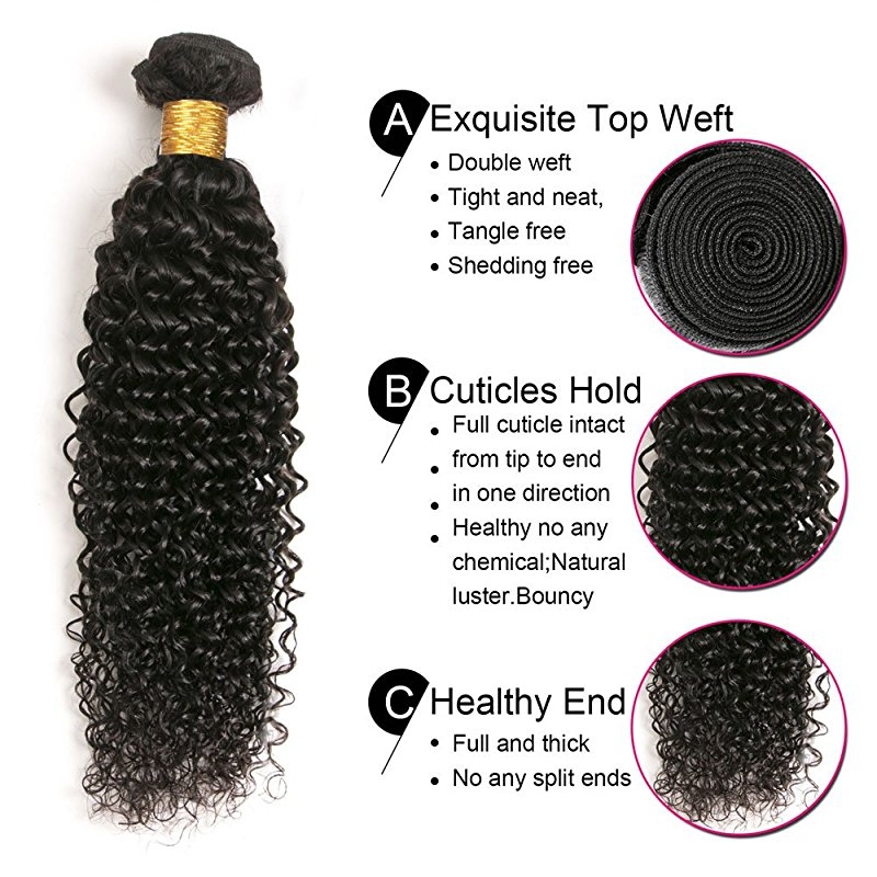 Peruvian Curly Hair 3 Bundles With Closure 8A Kinky Curly Hair Weave Invisible Part Lace Closure Hair - Image 2