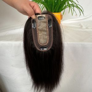 Natural Black 7x13cm Silk Base Human Hair Topper With Clips In Silk Top 100%  Cambodian Human  HairToupee for Women Hairpiece - Image 4
