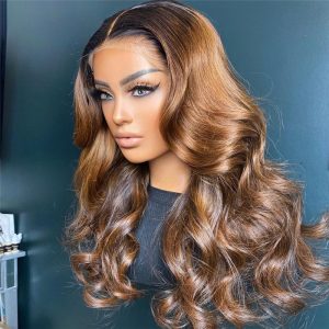 150% Density 13x4 Body Wave Human Hair Wigs For Women Honey Brown Lace Front Wig Brazilian Remy Hair 1b/#4 Ombre Highlight Wig - Image 2