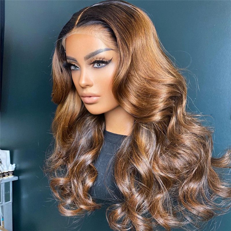 150% Density 13x4 Body Wave Human Hair Wigs For Women Honey Brown Lace Front Wig Brazilian Remy Hair 1b/#4 Ombre Highlight Wig - Image 2