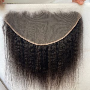 13x6 HD Transparent Human Hair Kinky Straight Lace Frontal with Natural Hairline Ear to Ear Pre-Plucked Full Lace Frontal Closure with Baby Hair Yaki Straight