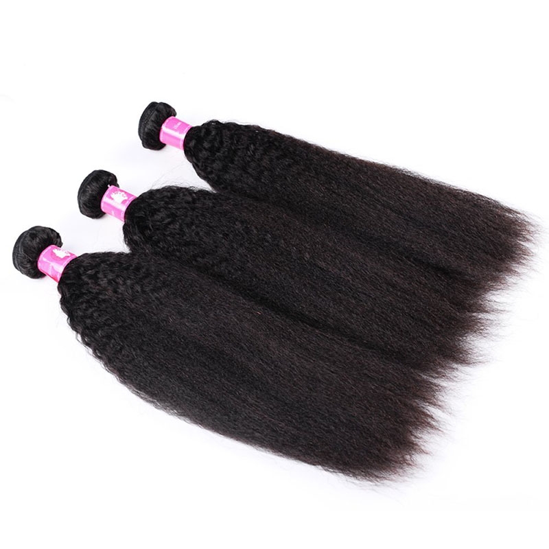 Malaysian Hair With Free Part Kinky Straight Lace Closure With Bundles Unprocessed Soft Human Hair Weave Extension - Image 4