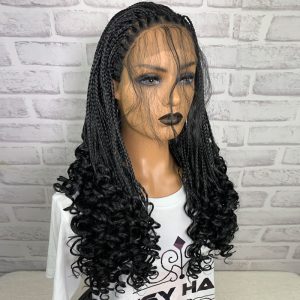 Alternative view of 24" Braided Wigs Synthetic 13X3" Lace Front Wig With Baby Hair Cornrow Braid Wig With Curls For Black Women Curly Wigs