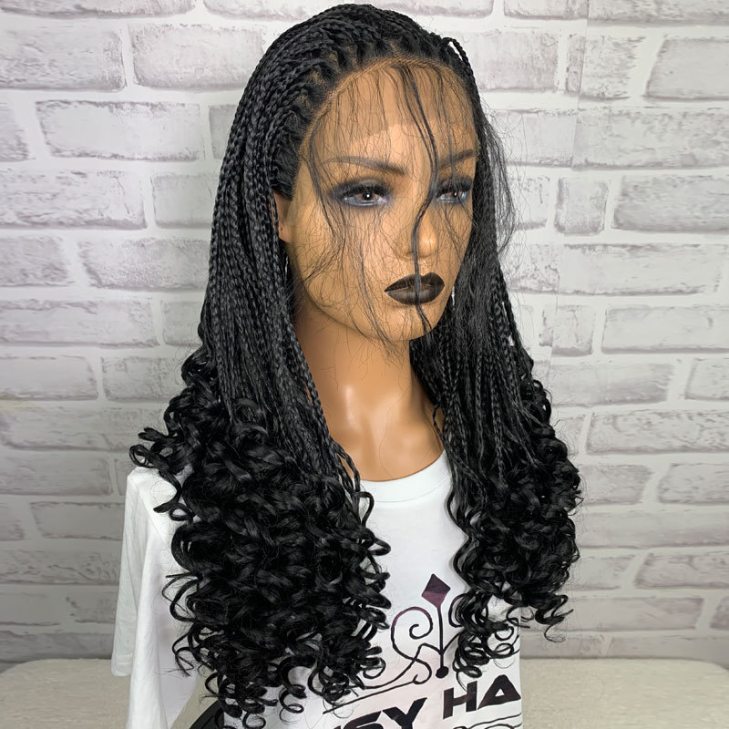 24" Braided Wigs Synthetic 13X3" Lace Front Wig With Baby Hair Cornrow Braid Wig With Curls For Black Women Curly Wigs - Image 2