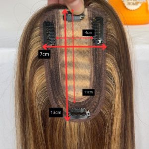 Ombre Medium Brown Mixed Dark Blonde 7x13cm Silk Base Human Hair Topper With Clips In Silk Top 100% European Human Hair Toupee for Women Hairpiece - Image 6