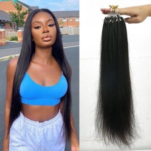 Straight Micro Bead Hair Extensions Non-Remy Micro Loop Human Hair Extensions Micro Ring Extensions 1B#