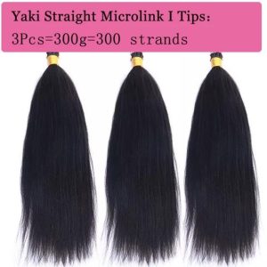 Alternative view of Coarse Yaki Straight I Tip Microlinks 100% Human Virgin Hair Weave Bundles Brazilian I Tip Hair Extensions