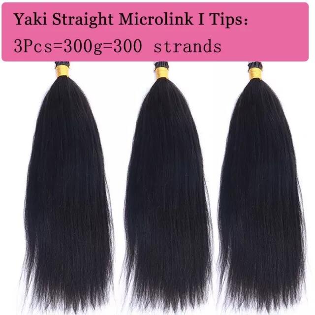 Coarse Yaki Straight I Tip Microlinks 100% Human Virgin Hair Weave Bundles Brazilian I Tip Hair Extensions - Image 2