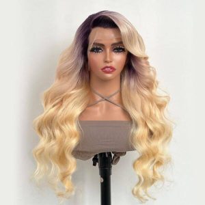 Body Wave Ombre 613 Colored with Light Purple Roots Lace Front Wig Brazilian Remy Human Hair Wigs For Women 150% - Image 3