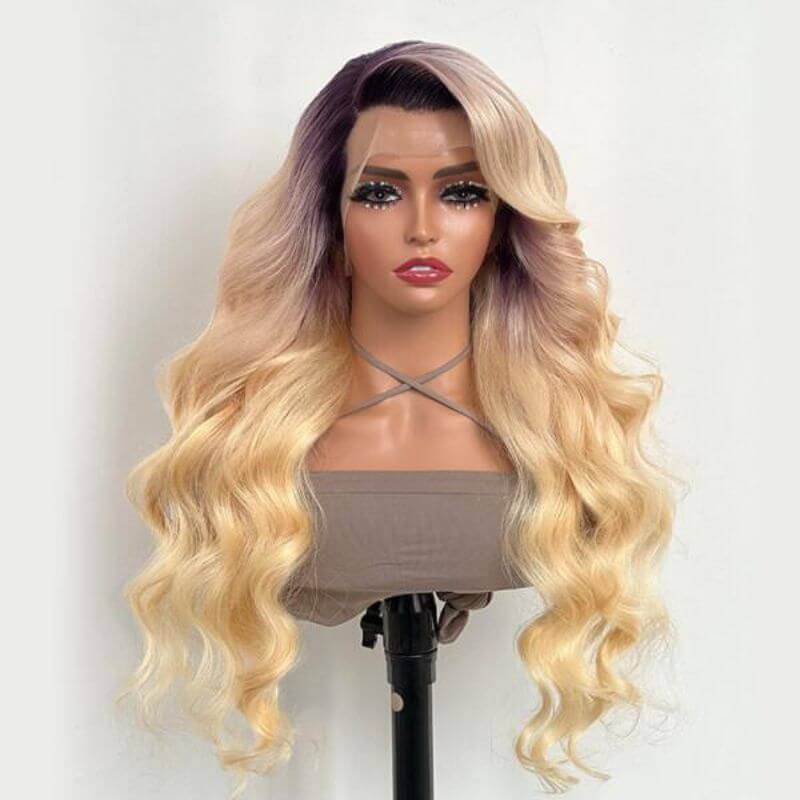 Body Wave Ombre 613 Colored with Light Purple Roots Lace Front Wig Brazilian Remy Human Hair Wigs For Women 150% - Image 3