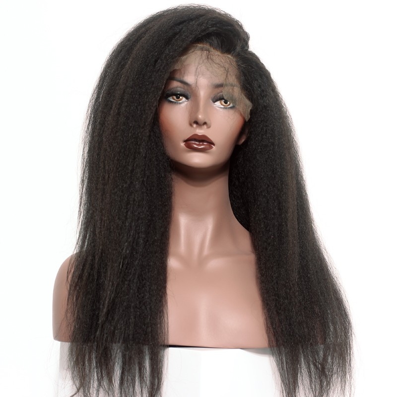 Lace Front Wigs For Black Hair Natural Color Peruvian Human Hair Kinky Straight Bleached Knots Pre Plucked Natural Hair Line With Baby Hair - Image 3