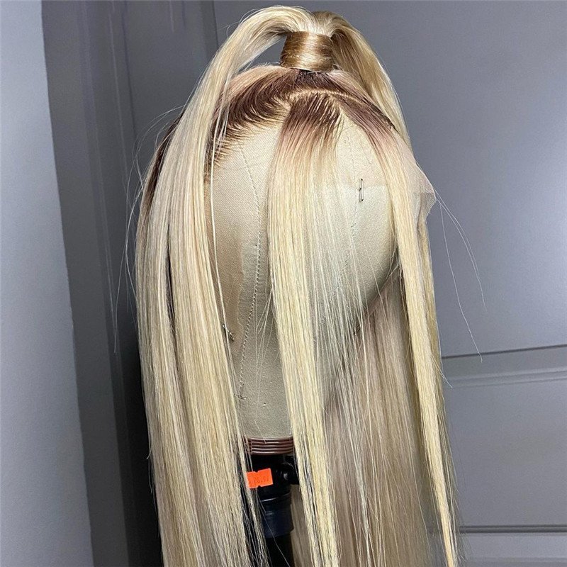 28inch Straight Ombre Blonde Lace Front Wig Human Hair Wigs For Women Brazilian 13x4 Brown Ash Blonde Lace Front Wig Transparent