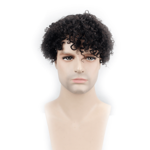 Alternative view of Toupee For Men Hair Replacement With Soft Skin Swiss Lace Kinky Curly PU  Hairpiece For Men 100% Remy Human Hair Colo 1B