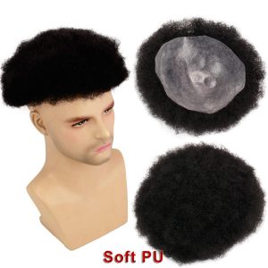 Human Hair Afro Curly Mens Toupee Hairpiece Wig Mono Base with Hard PU Reforced Color #1B Black 8x10 Men's Toupee Kinky Curly - Image 10