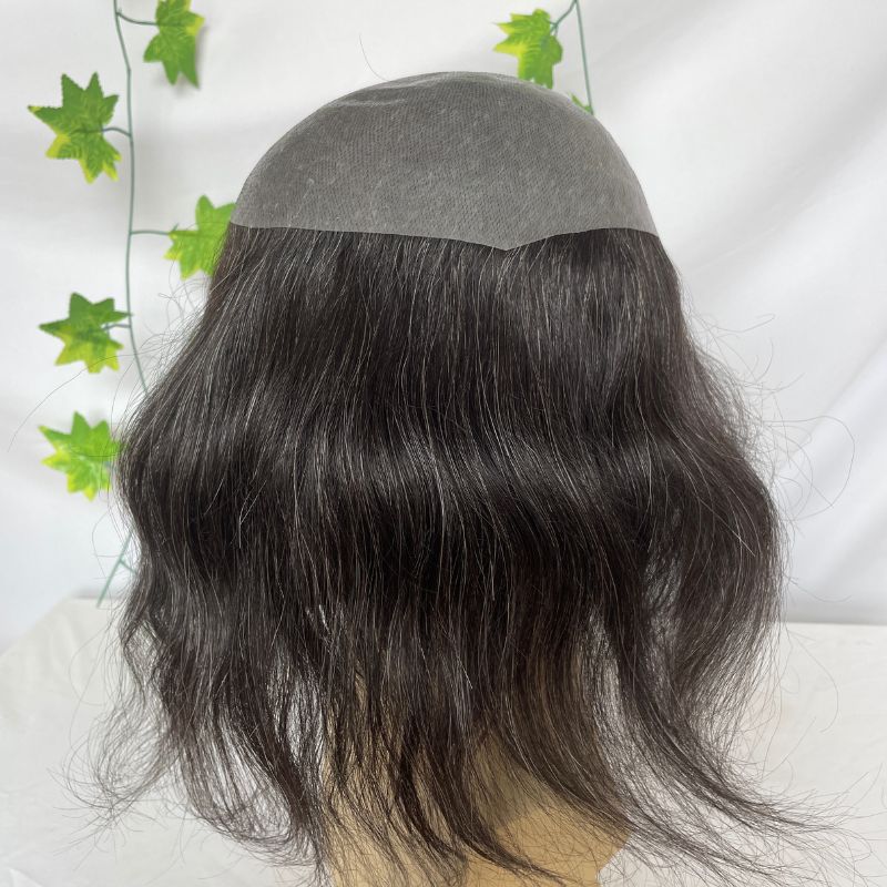 Men's Toupee #1B 20 ( 80% Remy Human Hair with 20% Synthetic Gray Hair ) Toupee for Men Cambodian Human Hair System Super Thin Skin Base Full PU Hairpieces 8x10 Inch V-Loop Hair Replacement - Image 5
