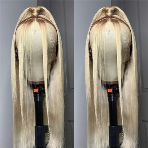 Alternative view of 28inch Straight Ombre Blonde Lace Front Wig Human Hair Wigs For Women Brazilian 13x4 Brown Ash Blonde Lace Front Wig Transparent