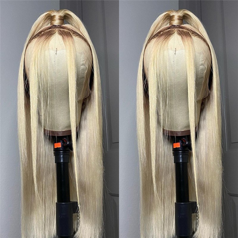 28inch Straight Ombre Blonde Lace Front Wig Human Hair Wigs For Women Brazilian 13x4 Brown Ash Blonde Lace Front Wig Transparent - Image 2