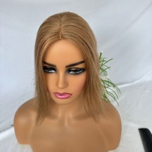 Light Brown 7x13cm Silk Base Human Hair Topper With Clips In Silk Top 100%  Cambodian Human  HairToupee for Women Hairpiece 8# - Image 5