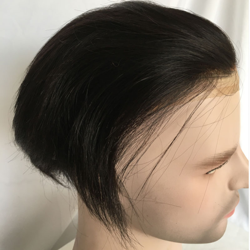 Men Toupee Q6 French Lace Base With PU Banded Easy Wear Breathable Lace Men's Human Hair Toupee Lace Base 1B Color - Image 3