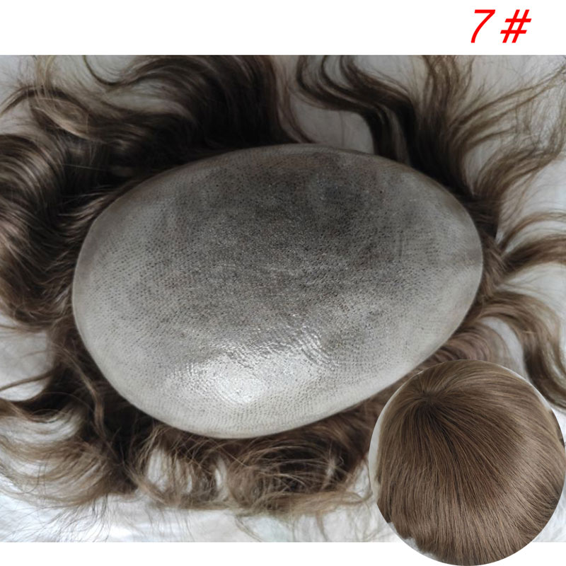 Men Wigs Human Hair Toupee Thin Skin Pu Male Wig Hair Prosthesis Men Toupee Hair 8x10inch Replacement System Remy Hair Pieces 7# Brown - Image 6