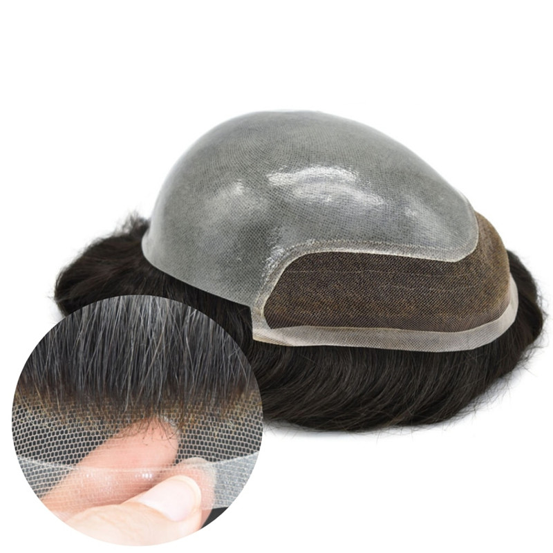 Hairpiece Men'S Toupee Lace front Hair Replacement System Bleach Knot Natural Hairline Hairpiece Thin Skin Black Human Hair Poly Toupee - Image 3