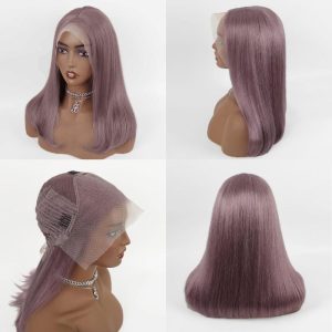 Ash Purple Straight Bob Cut Lace Wig Human Hair Wigs Brazilian Remy Pre Plucked Bob Wig Transparent Lace Wigs Glueless Colored Wigs - Image 8