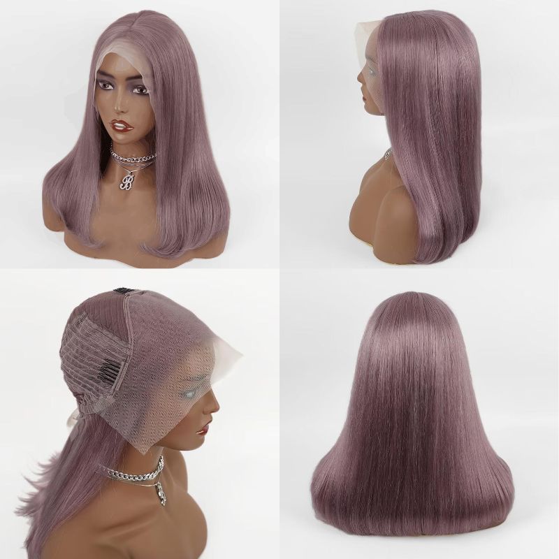 Ash Purple Straight Bob Cut Lace Wig Human Hair Wigs Brazilian Remy Pre Plucked Bob Wig Transparent Lace Wigs Glueless Colored Wigs - Image 8