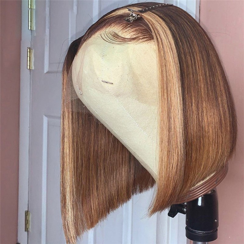 Straight Bob Wig Highlight Wig Human Hair Brazilian Lace Front Human Hair Wigs for Women Honey Blonde Colored Human Hair Wigs - Image 3