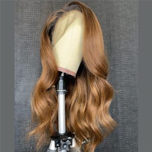 Brazilian Hair Brown Color With Black Root Lace Front Wig