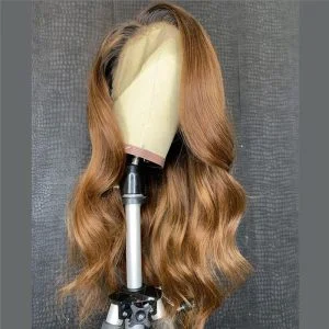 Brazilian Hair Brown Color With Black Root Lace Front Wig