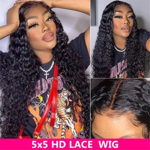 Deep Wave Human Hair 5X5 Hd Transparent Lace Closure Fringe Wigs Cost Glueless Brazilian Lace Wig For Women - Image 4