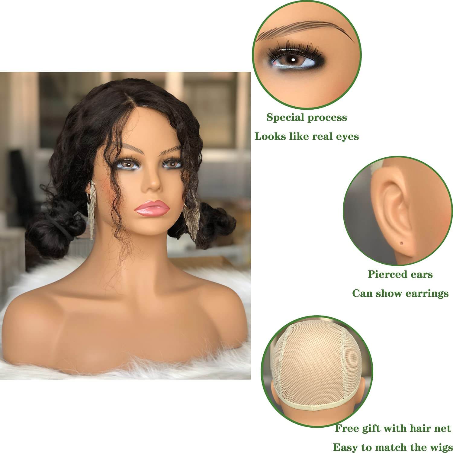 Realistic Female Mannequin Head with Shoulder Manikin PVC Head Bust Wig Head Stand with Makeup for Wigs Display Making,Styling,Sunglasses,Necklace Ear - Image 22