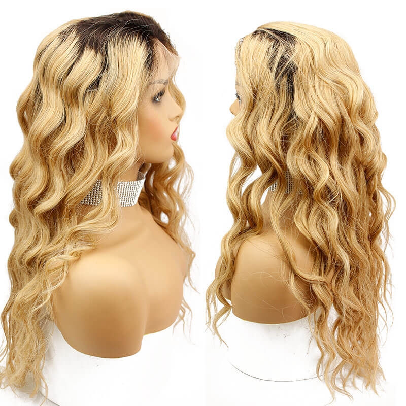 Ombre Colored Brazilian Human Hair Lace Wigs 1B/27 Loose Wave Hair Lace Wigs Bleached Knots Pre Plucked Hair Line with Natural Baby Hair - Image 5