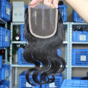 Camodian Virgin Human Hair Body Wave Middle Part Lace Closure Piece 4x4 inchs Natural Color
