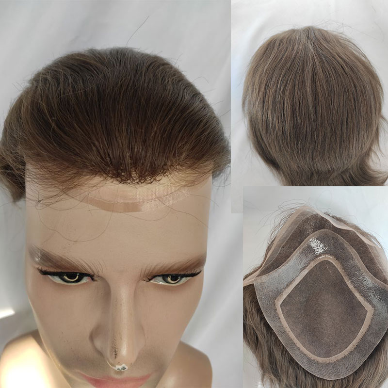 Pwigs 100% European Virgin Human Hair Toupee for Men with Soft Thin Super Mono Lace 10" x 8" Straight hair pieces 4 Brown Color - Image 5
