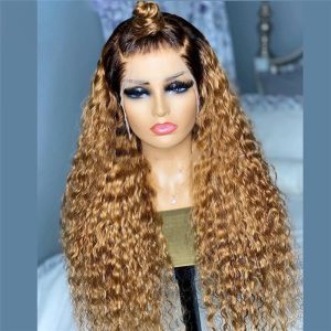 Honey Blonde Human Hair Wigs 13x4 Ombre Colored Curly Lace Front Human Hair Wigs Brazilian Remy Hair Highlight Wig - Image 2