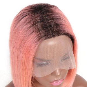 Pink Lace Front Wig Human Hair Pre Plucked Brazilian Ombre Pink Bob Wig 1B and Pink Lace Front Human Hair Wigs For Women Pink Wig - Image 5
