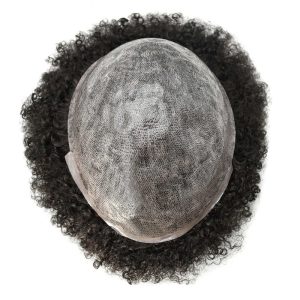 Pwigs Hairpiece Afro Toupee For Black Men Full Poly Skin Pu African American Curly Afro Wig 150% Density Toupee Hairpieces 10X8 Inch - Image 3